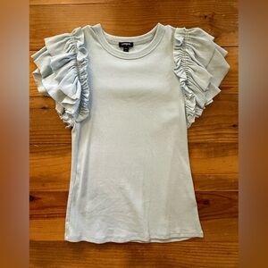 Express Light Blue Ruffle Sleeve Knit Tee